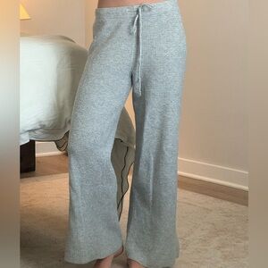 Aerie Gray Waffle Knit Wide Leg Drawstring Pants Size Small